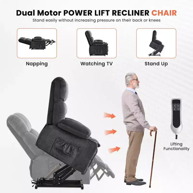 Fauteuil inclinable électrique en tissu avec massage et port USB