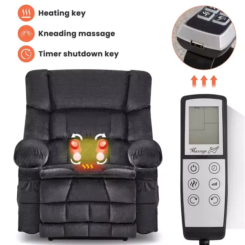 Fauteuil inclinable électrique en tissu avec massage et port USB