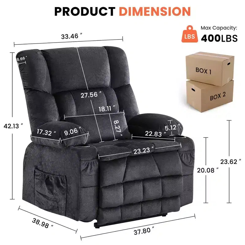 Fauteuil inclinable électrique en tissu avec massage et port USB