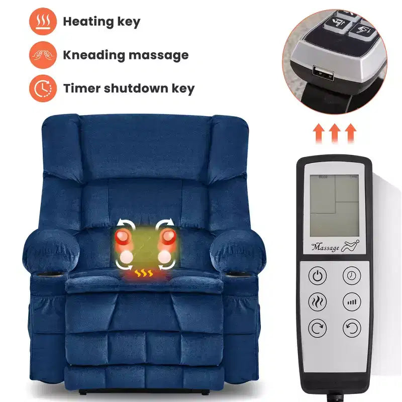 Fauteuil inclinable électrique en tissu avec massage et port USB