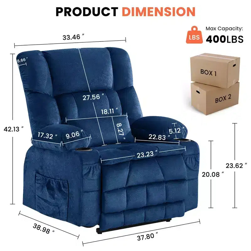 Fauteuil inclinable électrique en tissu avec massage et port USB