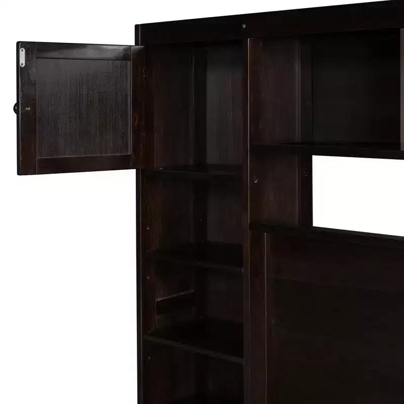 Lit plateforme Queen Size avec placard tout-en-un et étagère de rangement, cadre de lit double en bois avec 4 tiroirs et prises