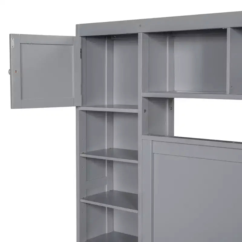 Lit plateforme Queen Size avec placard tout-en-un et étagère de rangement, cadre de lit double en bois avec 4 tiroirs et prises