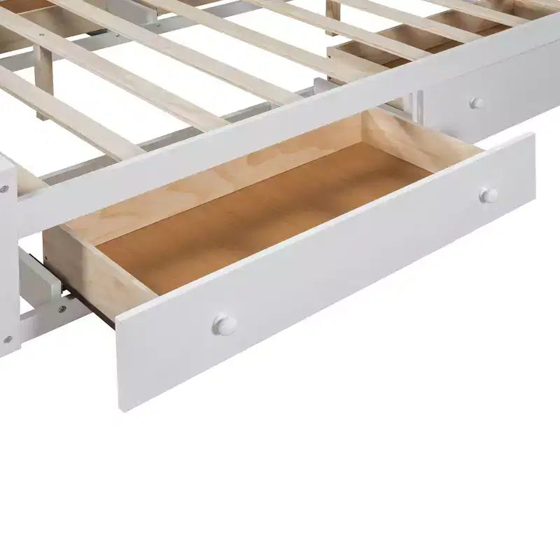 Lit plateforme Queen Size avec placard tout-en-un et étagère de rangement, cadre de lit double en bois avec 4 tiroirs et prises