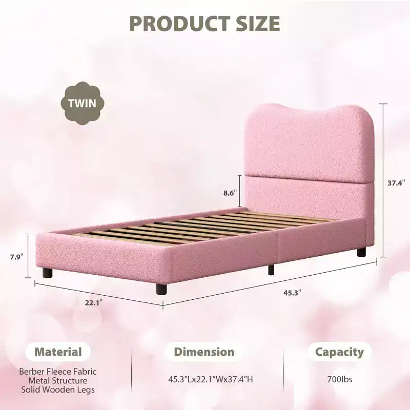 Cadre de lit en tissu avec tête de lit rembourrée, doux et robuste, coins arrondis, durable, lattes en bois, silencieux, matelas sans sommier tapissier requis