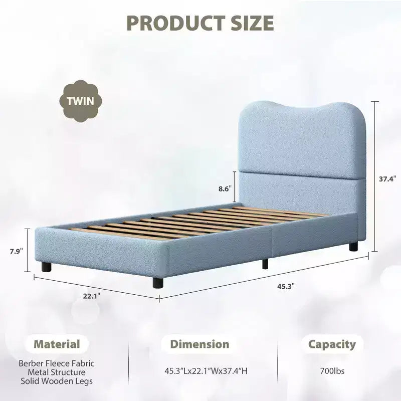 Cadre de lit en tissu avec tête de lit rembourrée, doux et robuste, coins arrondis, durable, lattes en bois, silencieux, matelas sans sommier tapissier requis