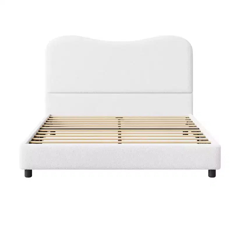 Cadre de lit en tissu avec tête de lit rembourrée, doux et robuste, coins arrondis, durable, lattes en bois, silencieux, matelas sans sommier tapissier requis