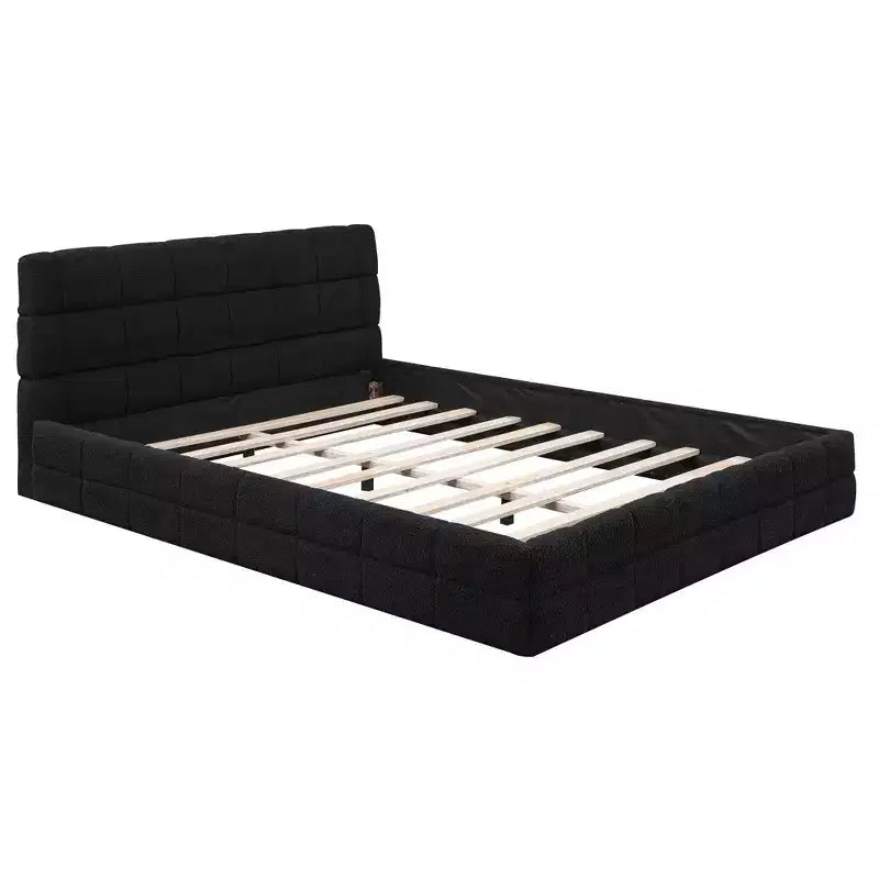 Cadre de lit plateforme rembourré Queen Size, lit bas rembourré en molleton berbère avec tête de lit capitonnée