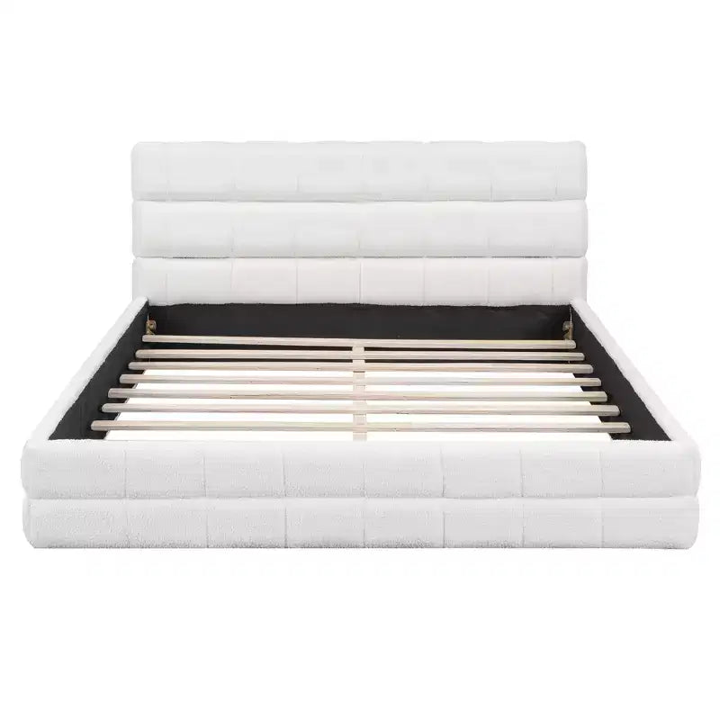 Cadre de lit plateforme rembourré Queen Size, lit bas rembourré en molleton berbère avec tête de lit capitonnée
