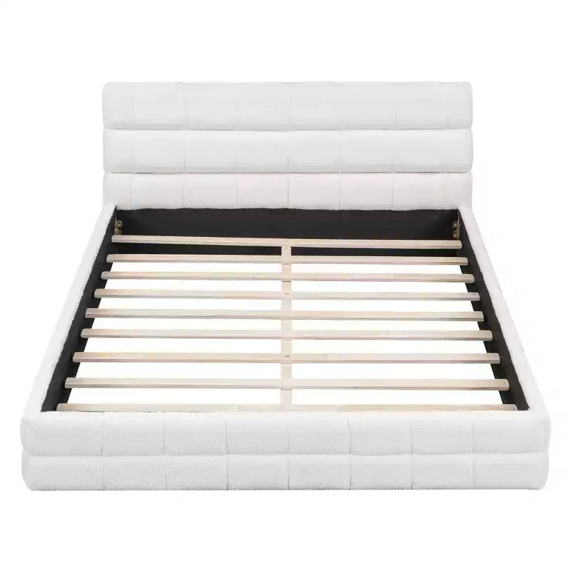 Cadre de lit plateforme rembourré Queen Size, lit bas rembourré en molleton berbère avec tête de lit capitonnée