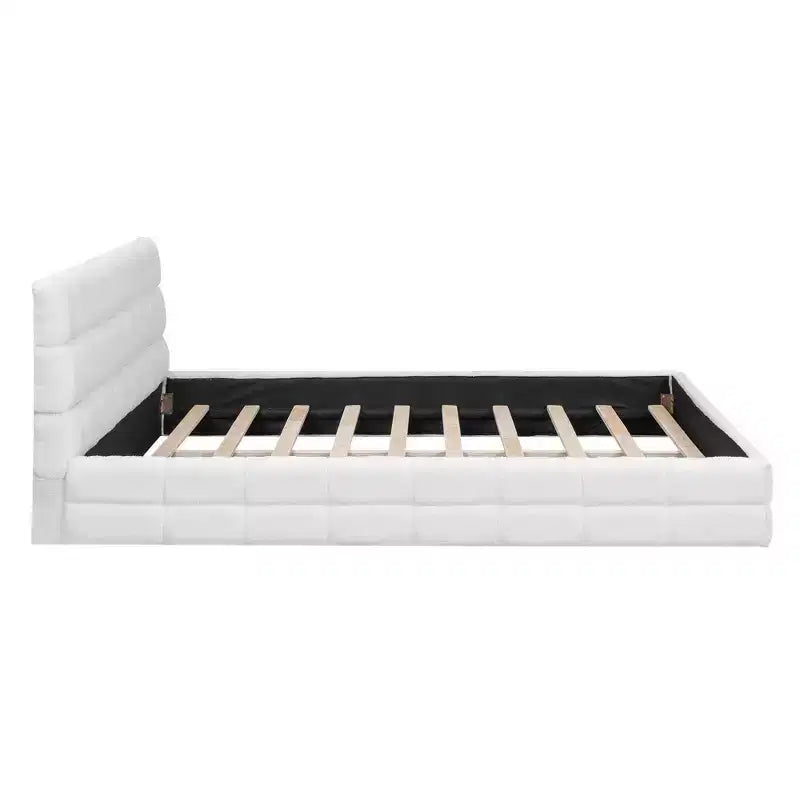 Cadre de lit plateforme rembourré Queen Size, lit bas rembourré en molleton berbère avec tête de lit capitonnée