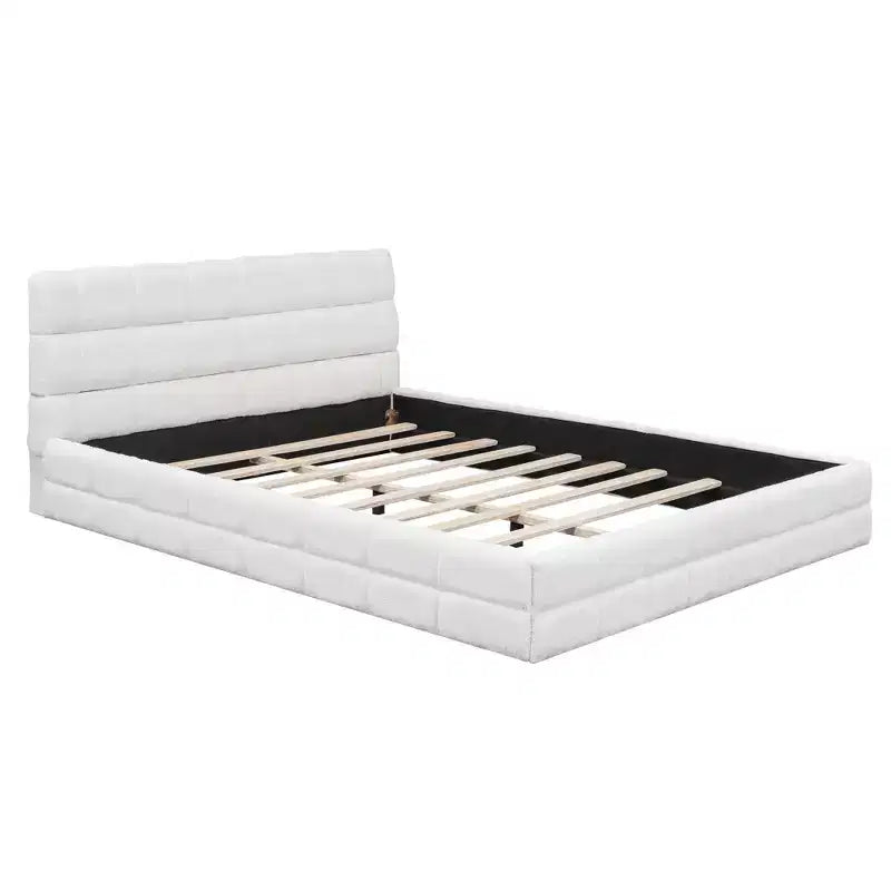 Cadre de lit plateforme rembourré Queen Size, lit bas rembourré en molleton berbère avec tête de lit capitonnée