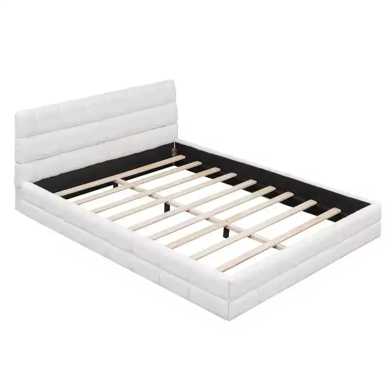 Cadre de lit plateforme rembourré Queen Size, lit bas rembourré en molleton berbère avec tête de lit capitonnée