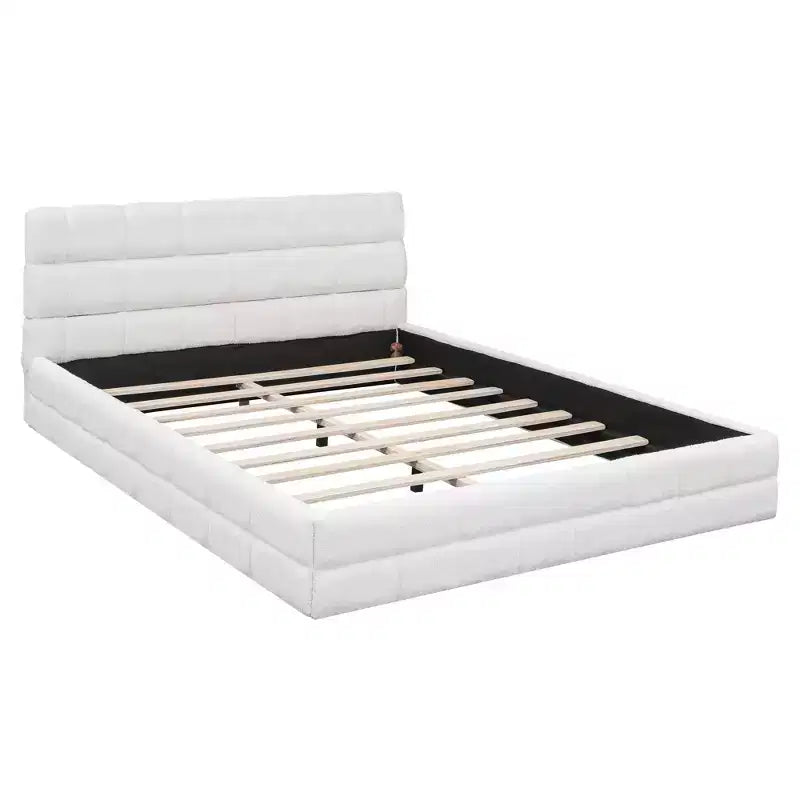 Cadre de lit plateforme rembourré Queen Size, lit bas rembourré en molleton berbère avec tête de lit capitonnée