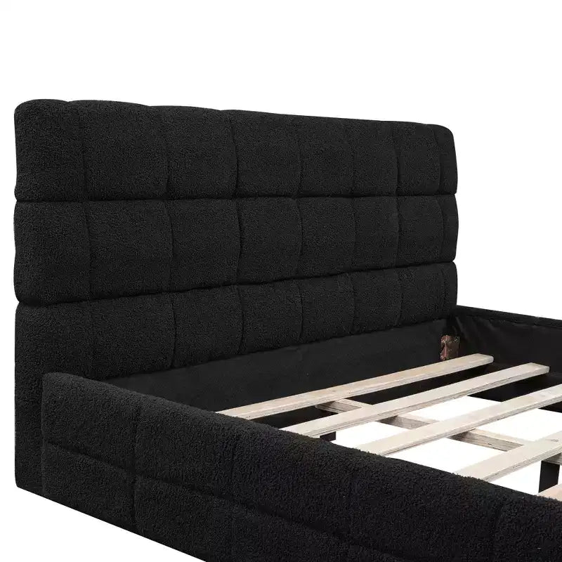 Cadre de lit plateforme rembourré Queen Size, lit bas rembourré en molleton berbère avec tête de lit capitonnée