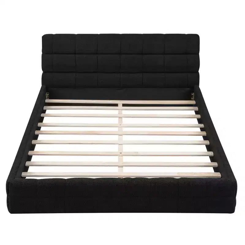Cadre de lit plateforme rembourré Queen Size, lit bas rembourré en molleton berbère avec tête de lit capitonnée