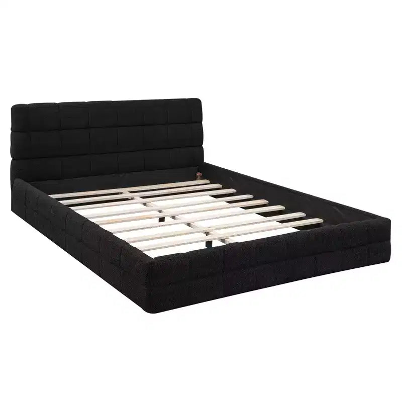 Cadre de lit plateforme rembourré Queen Size, lit bas rembourré en molleton berbère avec tête de lit capitonnée