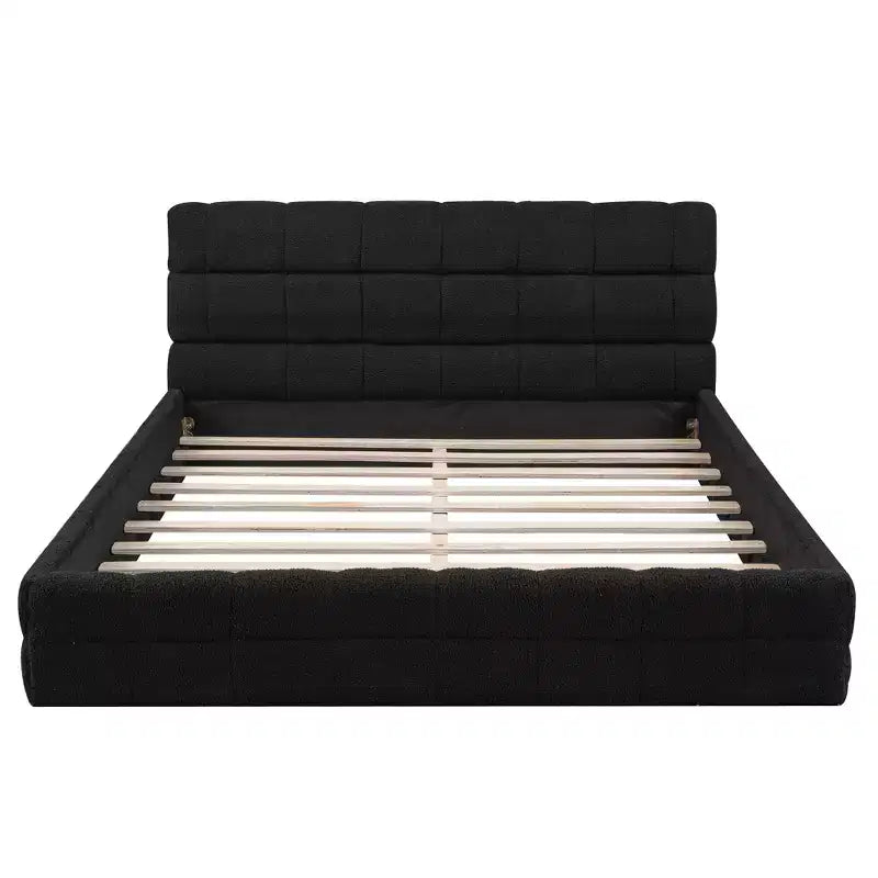 Cadre de lit plateforme rembourré Queen Size, lit bas rembourré en molleton berbère avec tête de lit capitonnée