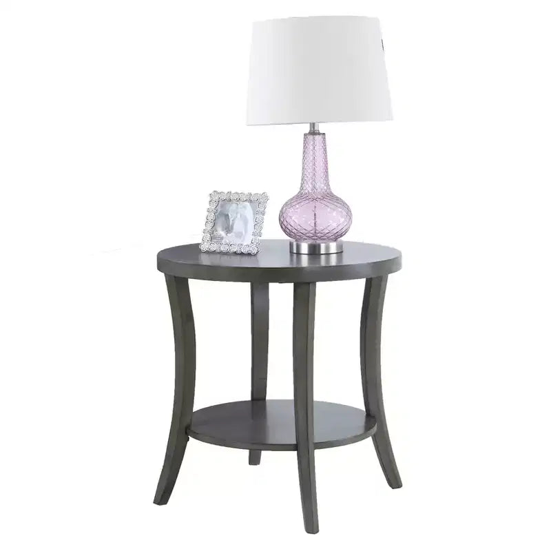 Élégante table d'appoint ronde avec pieds arqués, table d'appoint avec étagère de rangement et plateau épais, petite table pour salon, chambre à coucher