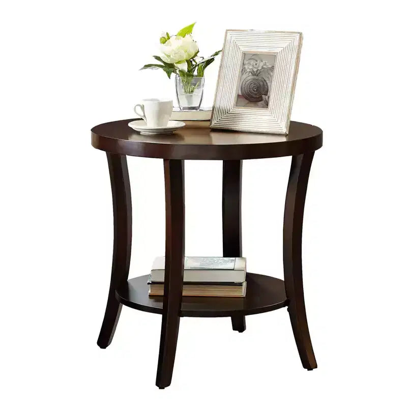 Élégante table d'appoint ronde avec pieds arqués, table d'appoint avec étagère de rangement et plateau épais, petite table pour salon, chambre à coucher