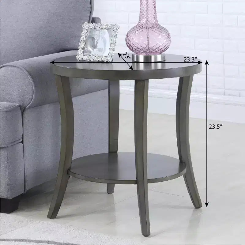 Élégante table d'appoint ronde avec pieds arqués, table d'appoint avec étagère de rangement et plateau épais, petite table pour salon, chambre à coucher