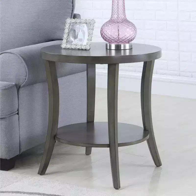 Élégante table d'appoint ronde avec pieds arqués, table d'appoint avec étagère de rangement et plateau épais, petite table pour salon, chambre à coucher