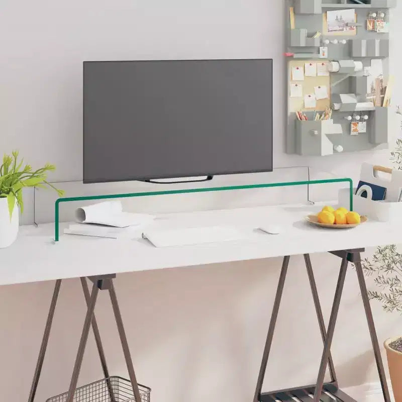 Meuble TV en verre trempé – Rehausseur d'écran moderne pour appareils multimédia, Console TV épurée avec rangement, Transparent