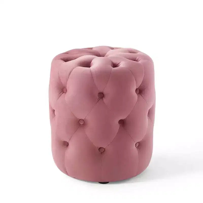 Pouf rond capitonné en velours performant
