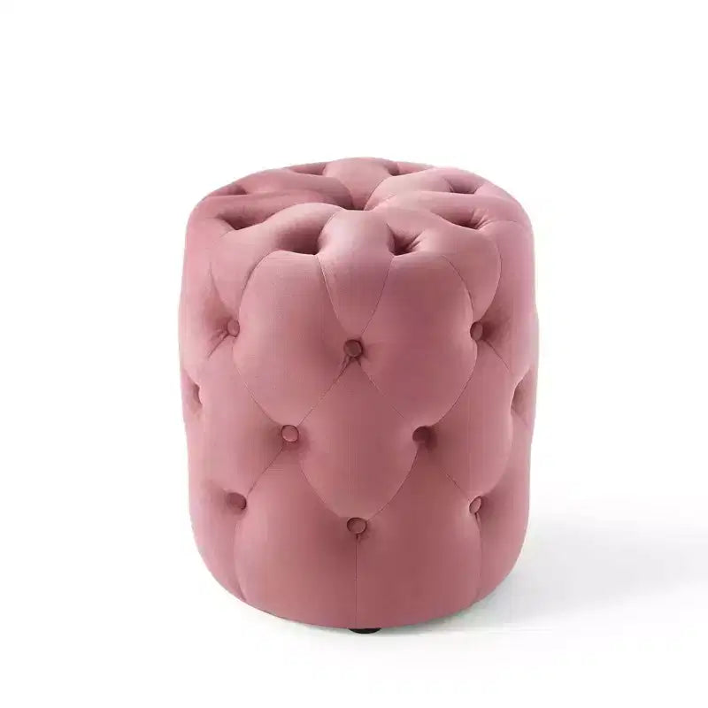 Pouf rond capitonné en velours performant