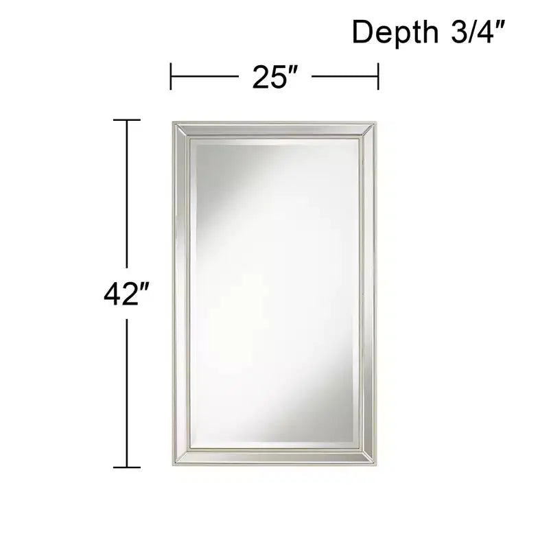 Miroir mural rectangulaire Helena, cadre biseauté argenté moderne, 25 po de largeur, pour salle de bain, chambre à coucher, salon, bureau à domicile, entrée