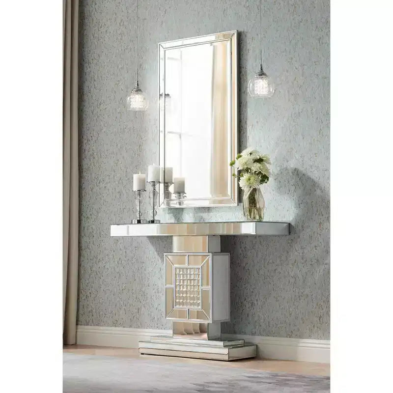 Miroir mural rectangulaire Helena, cadre biseauté argenté moderne, 25 po de largeur, pour salle de bain, chambre à coucher, salon, bureau à domicile, entrée