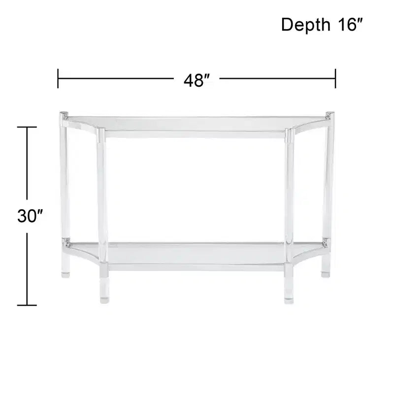 Table console rectangulaire en acrylique moderne 48 x 16 avec étagère, pieds fins transparents pour salon, chambre à coucher, chevet, entrée, maison