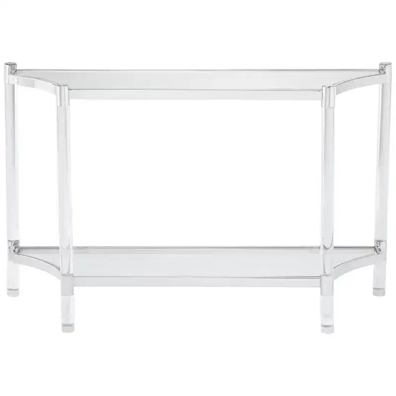 Table console rectangulaire en acrylique moderne 48 x 16 avec étagère, pieds fins transparents pour salon, chambre à coucher, chevet, entrée, maison