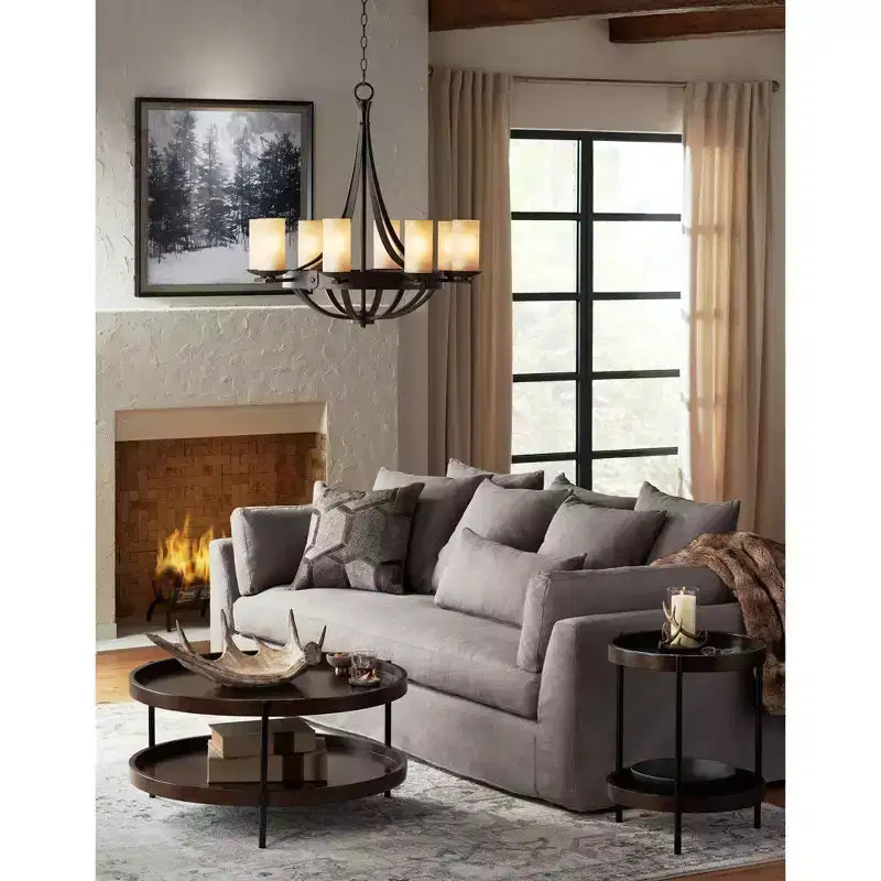 Table basse ronde minimaliste industrielle moderne en bois, 91 cm de large avec étagère inférieure, marron foncé pour salon, chambre à coucher, chevet